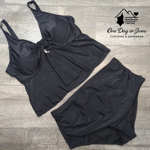 Hanna Nikole Plus Size Knot Front Keyhole Flounce Bikini Swimsuit Size 18W - Picture 3 of 7